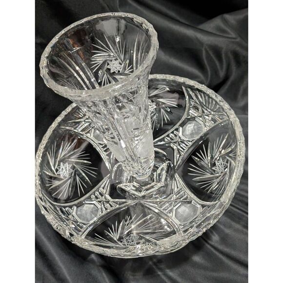 Vintage American Brilliant Cut Rare 2 Piece 1880's Glass Empergne - Picture 5 of 9